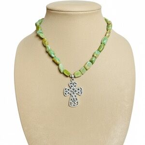 925 Barse Turquoise Necklace with Ornate Cross Pendant